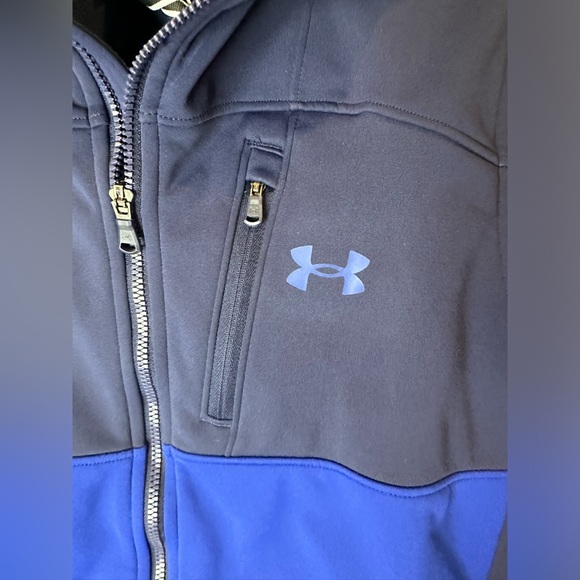 Under Armour Boys Large Fleece Lined Navy & Blue Colorblock Zip Softshell Jacket - Picture 3 of 7